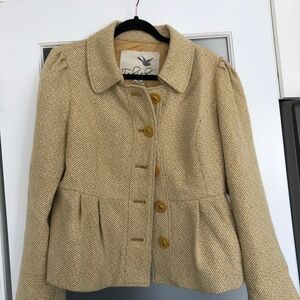 Anthropologie Tabitha Flecked Yellow Tweed Peplum Blazer- size 10